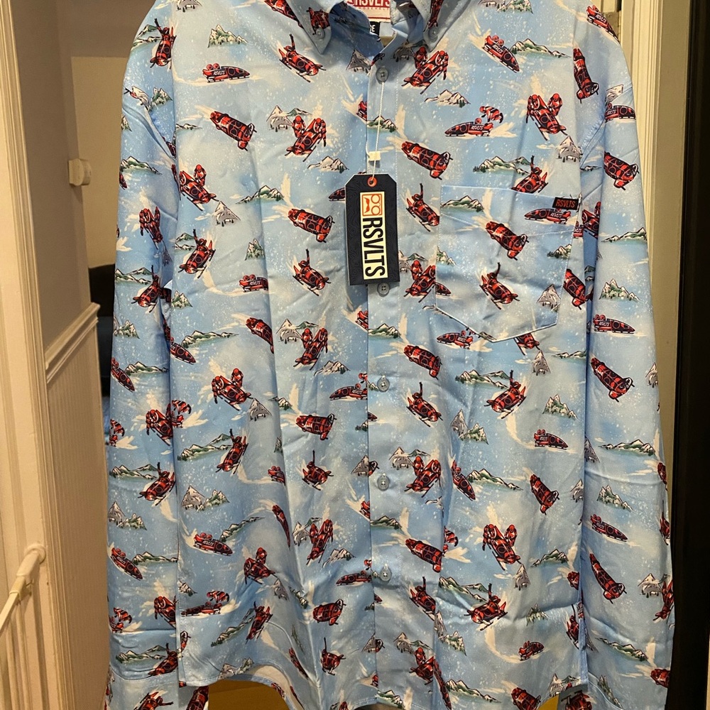 Long sleeve, button down, size Large.  Winter Olympics Version of RSVLT.